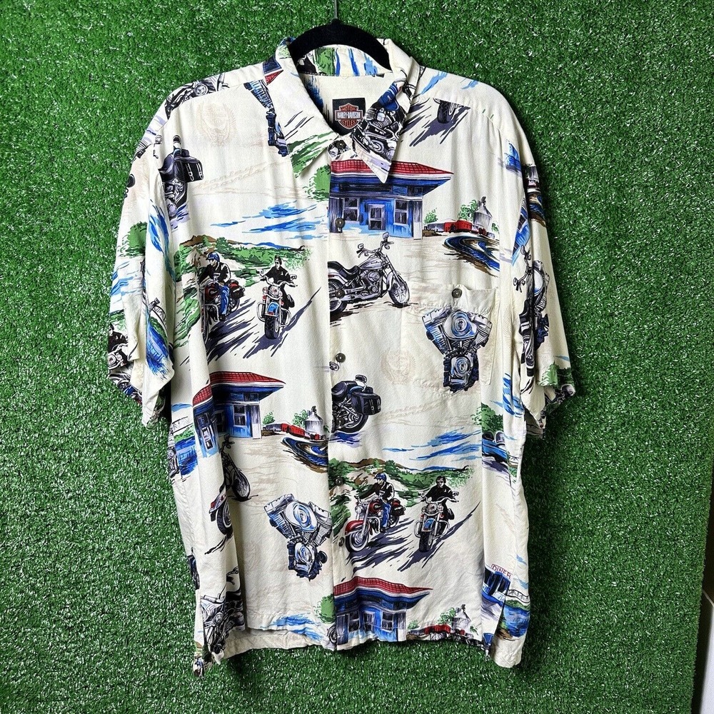 Harley Davidson Tori Richard Hawaiian Shirt Mens XL Short Sleeve Motorcycles